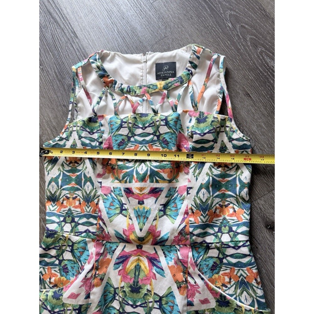 Adrianna Papell Blue Pink Caged Yoke Floral Kaleidoscope Print Sheath Dress 10 - Picture 6 of 12